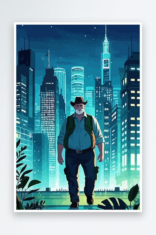 白胡子老人图标矢量插画图形元素-众图网