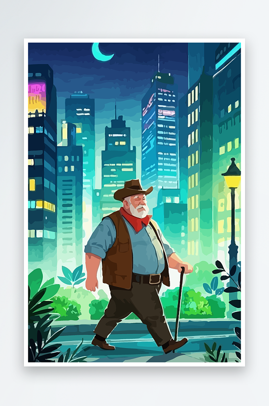 白胡子老人图标矢量插画图形元素-众图网