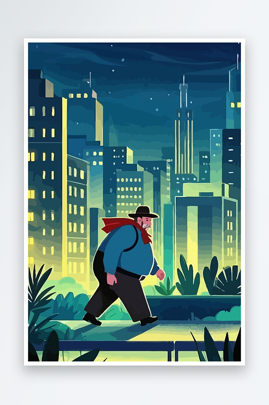 白胡子老人矢量插画图形元素-众图网