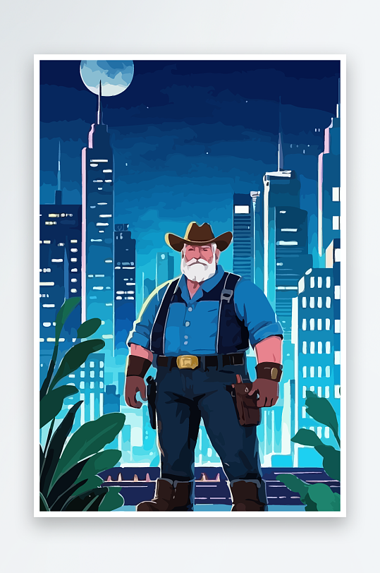 白胡子老人矢量插画图形元素-众图网