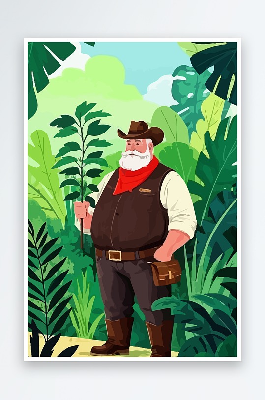 白胡子老人矢量插画图形元素-众图网