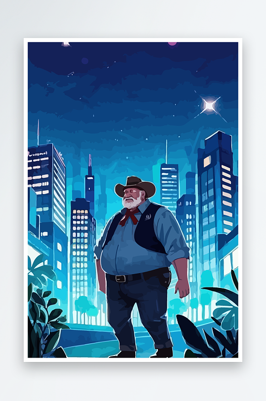 白胡子老人矢量插画图形元素-众图网