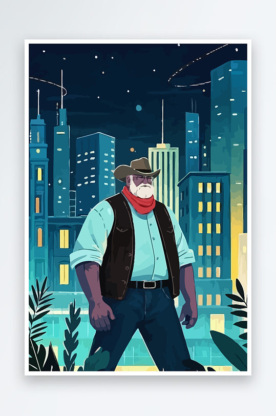 白胡子老人矢量插画图形元素-众图网