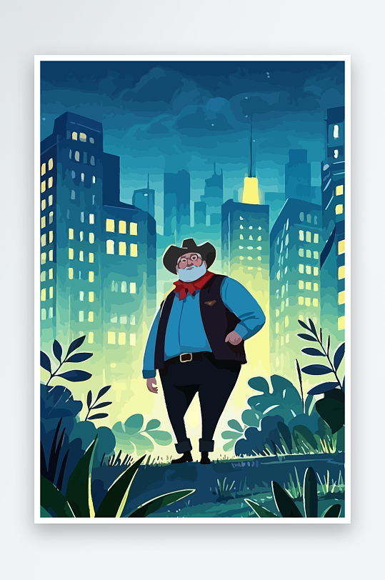 白胡子老人矢量插画图形元素-众图网