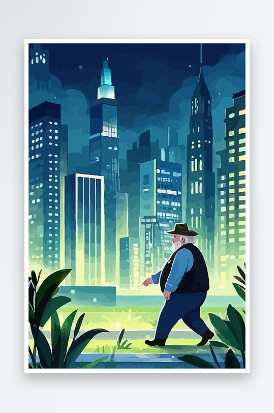 白胡子老人矢量插画图形元素-众图网