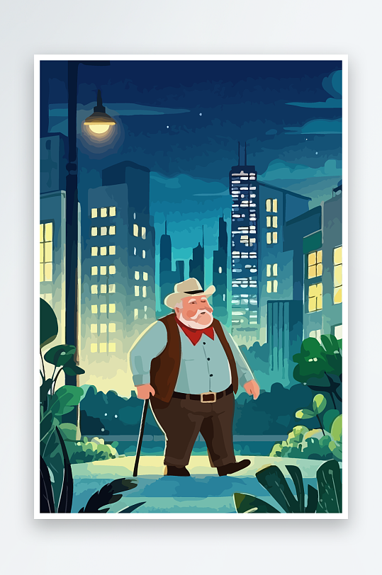 白胡子老人矢量插画图形元素-众图网