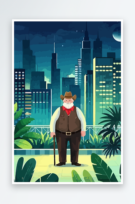 白胡子老人矢量插画图形元素-众图网