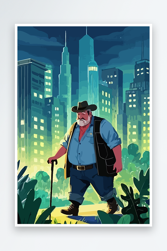 白胡子老人矢量插画图形元素-众图网