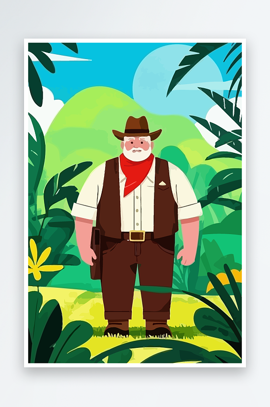 白胡子老人矢量插画图形元素-众图网