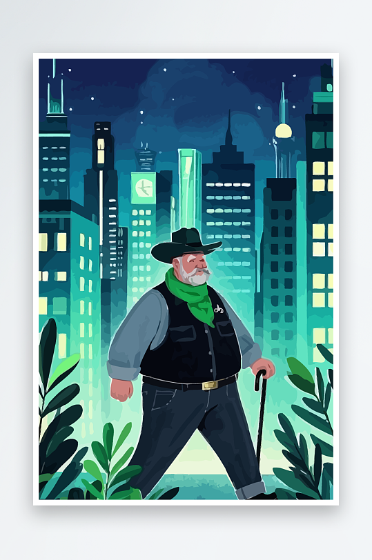 白胡子老人图标矢量插画图形元素-众图网