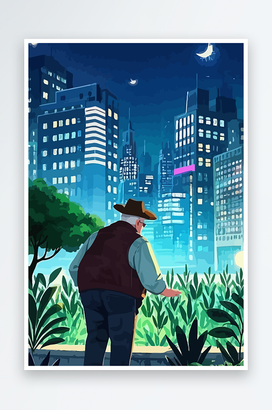 白胡子老人图标矢量插画图形元素-众图网