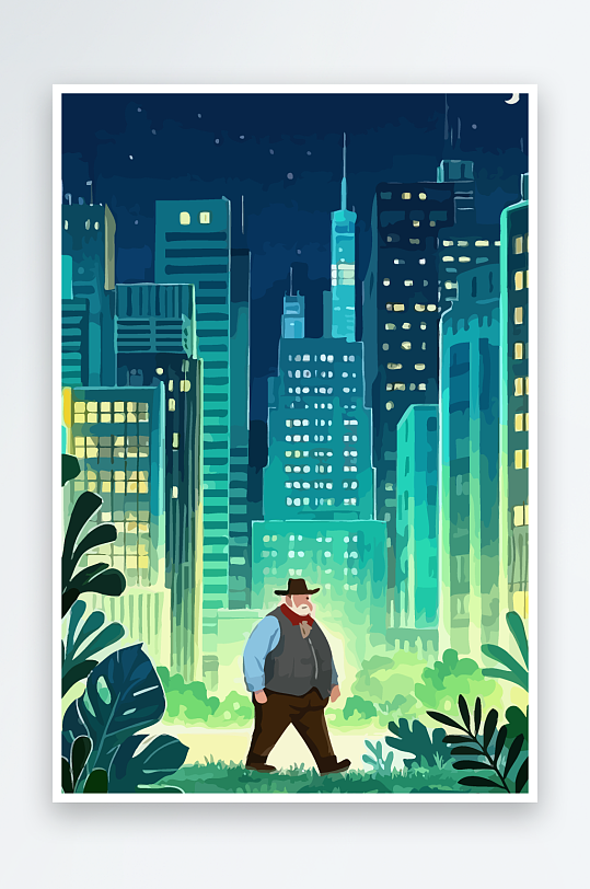 白胡子老人图标矢量插画图形元素-众图网