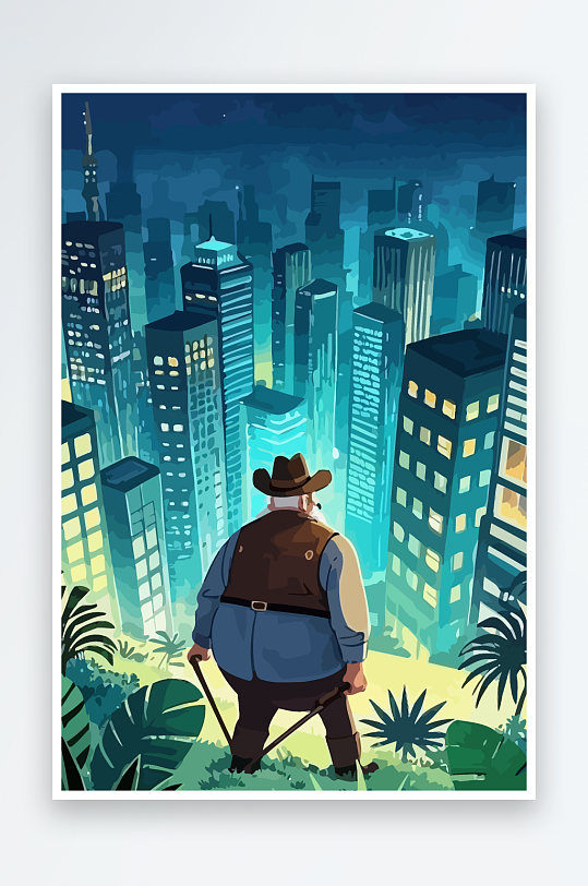 白胡子老人图标矢量插画图形元素-众图网