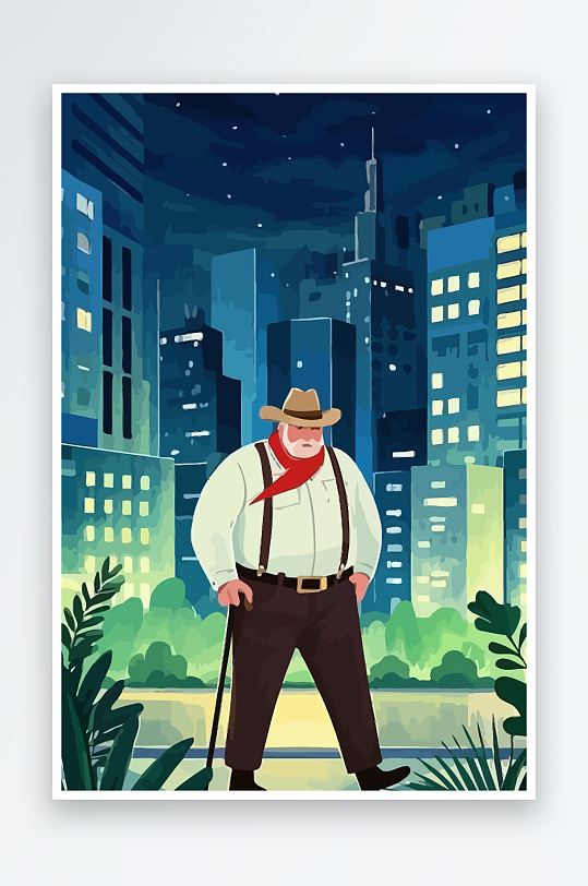 白胡子老人矢量插画图形元素-众图网