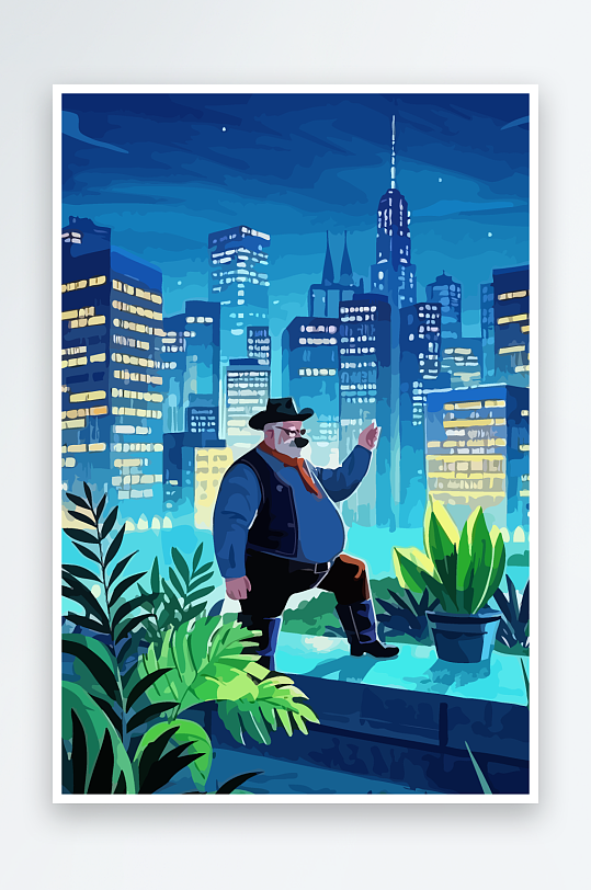 白胡子老人矢量插画图形元素-众图网