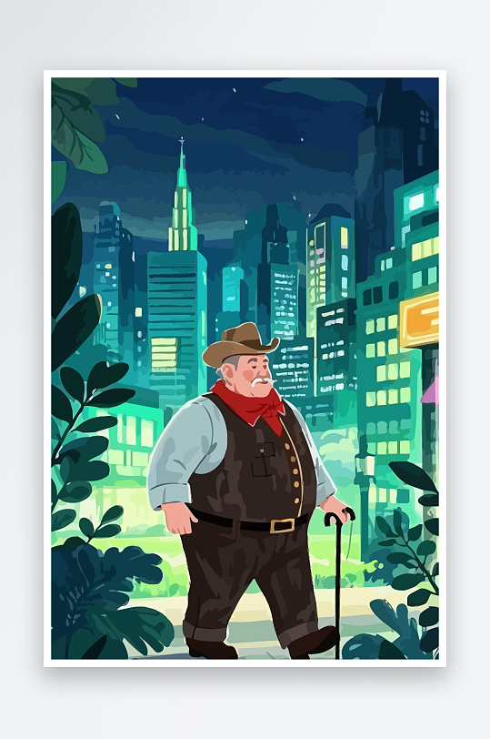 白胡子老人矢量插画图形元素-众图网