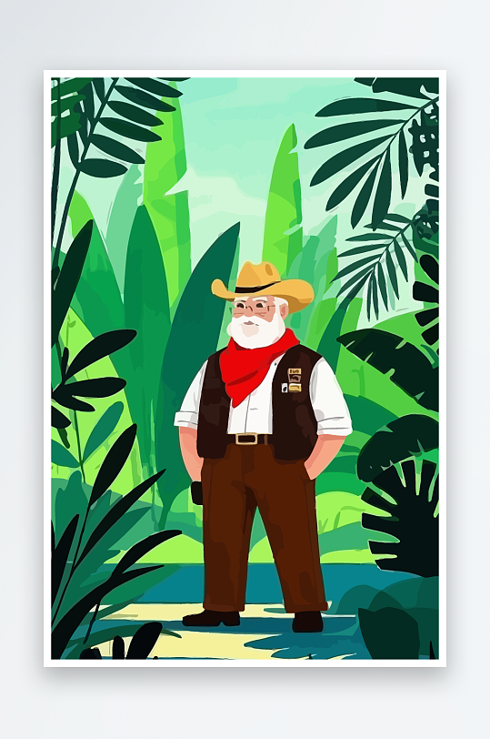 白胡子老人矢量插画图形元素-众图网