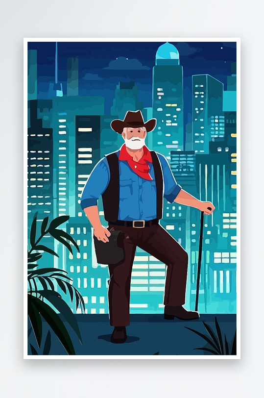 白胡子老人矢量插画图形元素-众图网