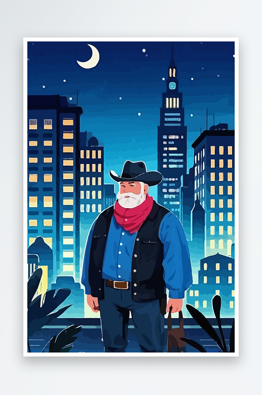 白胡子老人矢量插画图形元素-众图网