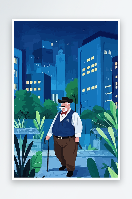 白胡子老人图标矢量插画图形元素-众图网