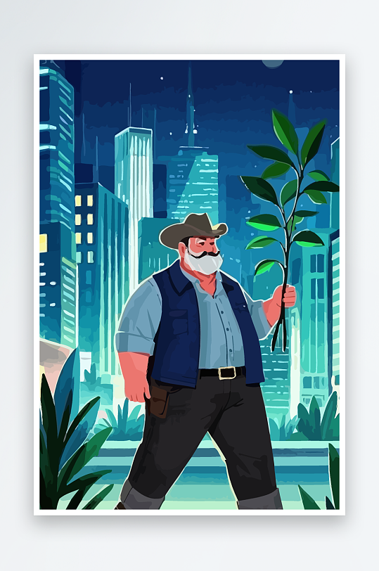 白胡子老人图标矢量插画图形元素-众图网