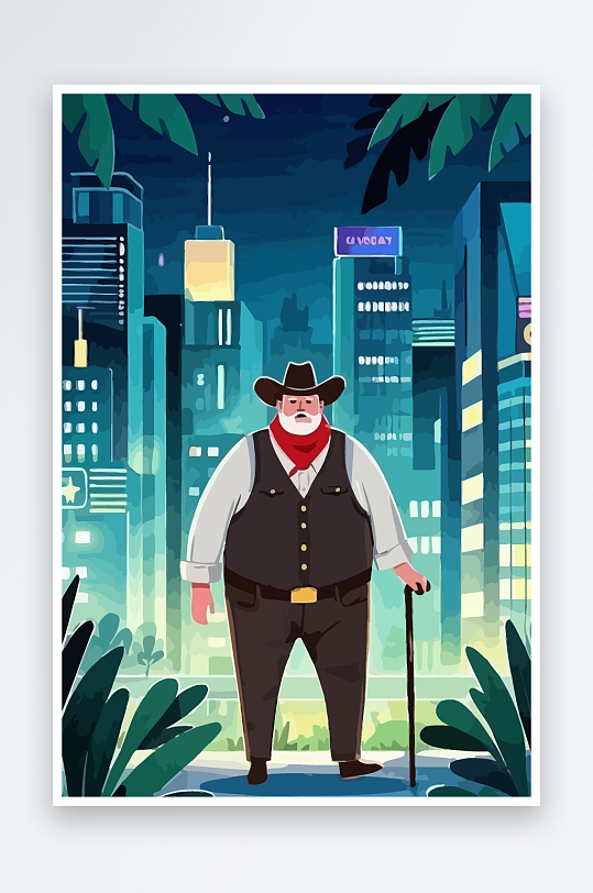 白胡子老人矢量插画图形元素-众图网