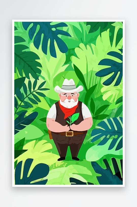 白胡子老人矢量插画图形元素-众图网