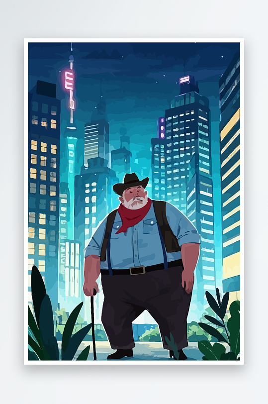 白胡子老人矢量插画图形元素-众图网