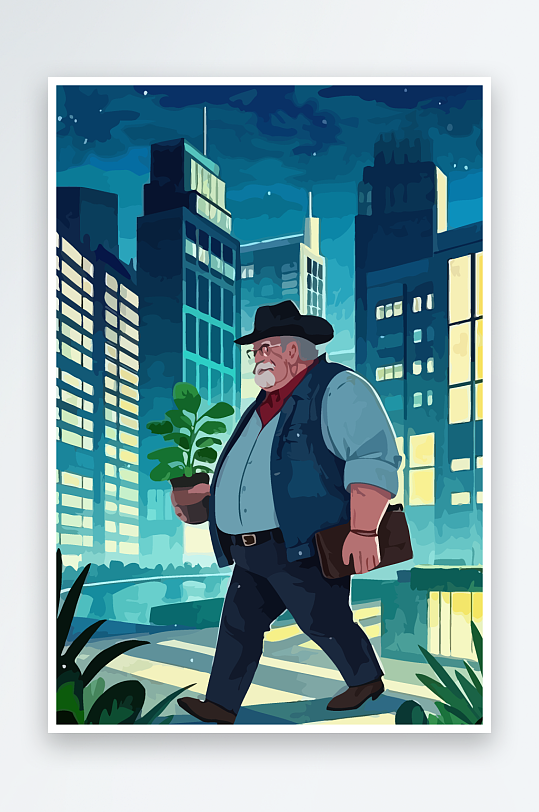 白胡子老人矢量插画图形元素-众图网