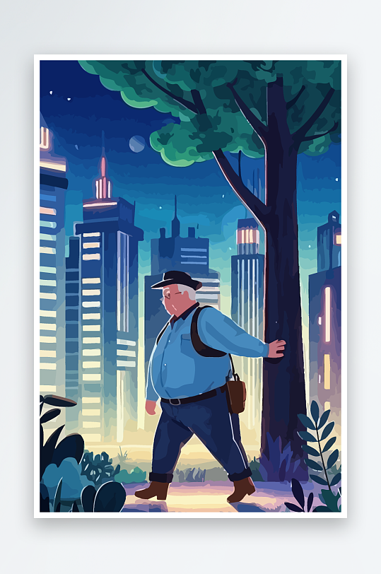 白胡子老人矢量插画图形元素-众图网