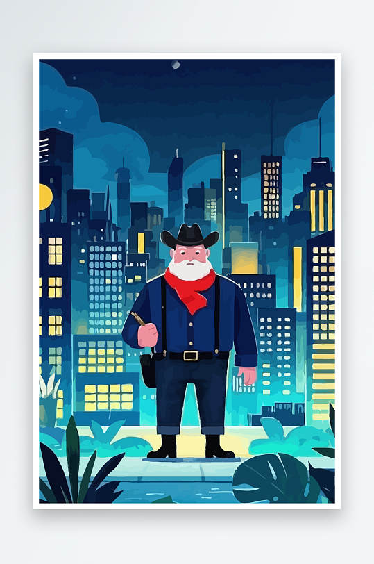 白胡子老人图标矢量插画图形元素-众图网