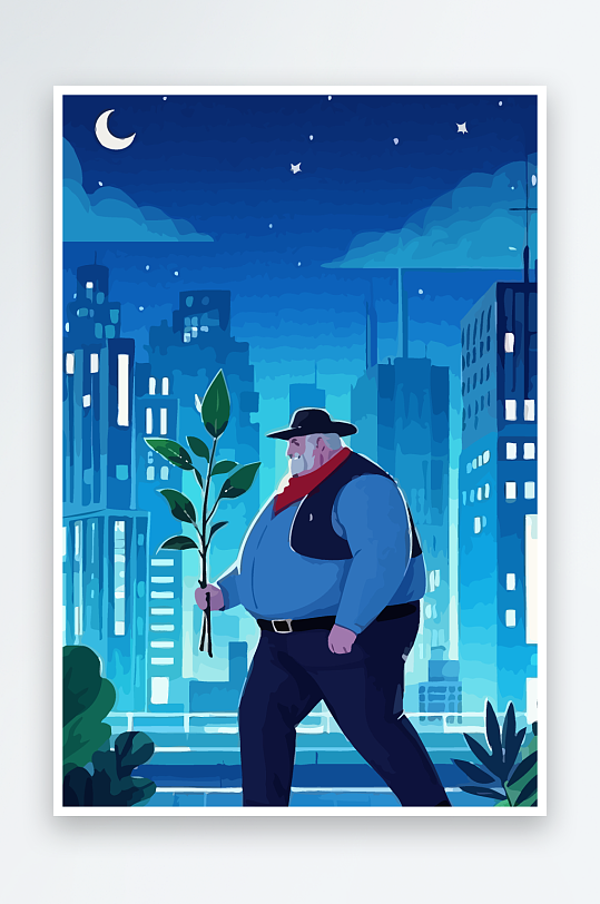 白胡子老人量插画图形元素-众图网