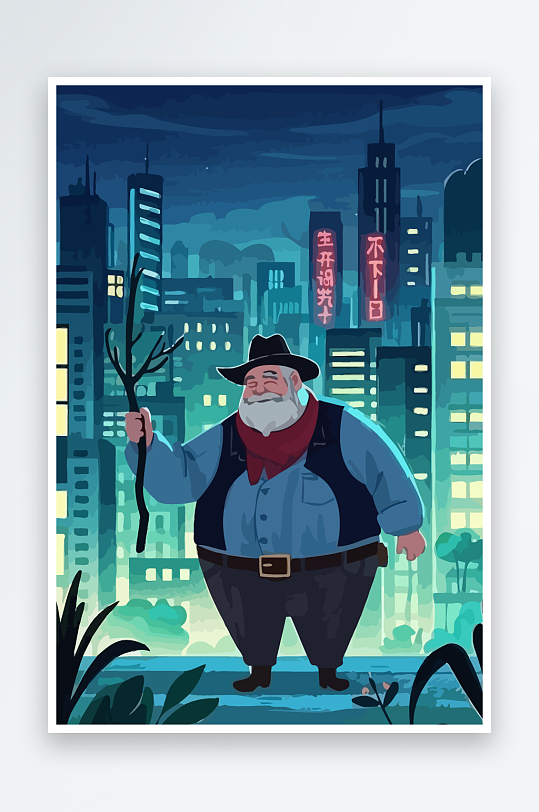 白胡子老人量插画图形元素-众图网