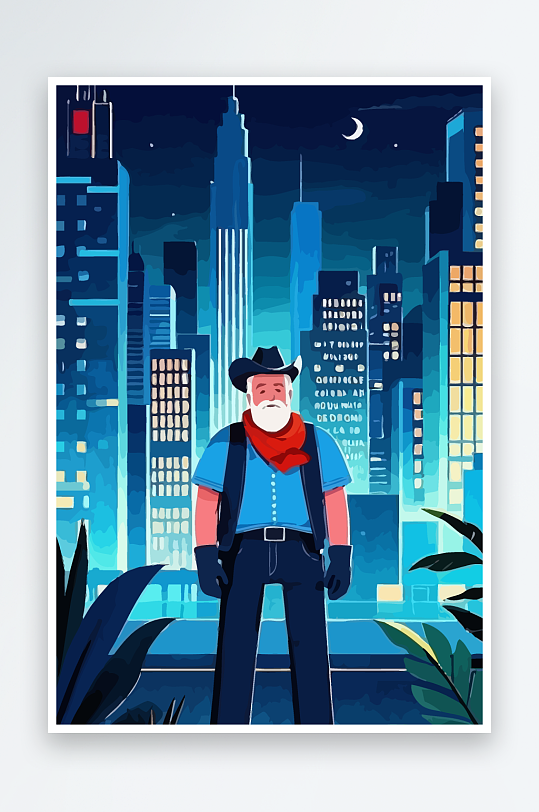 白胡子老人图标矢量插画图形元素-众图网