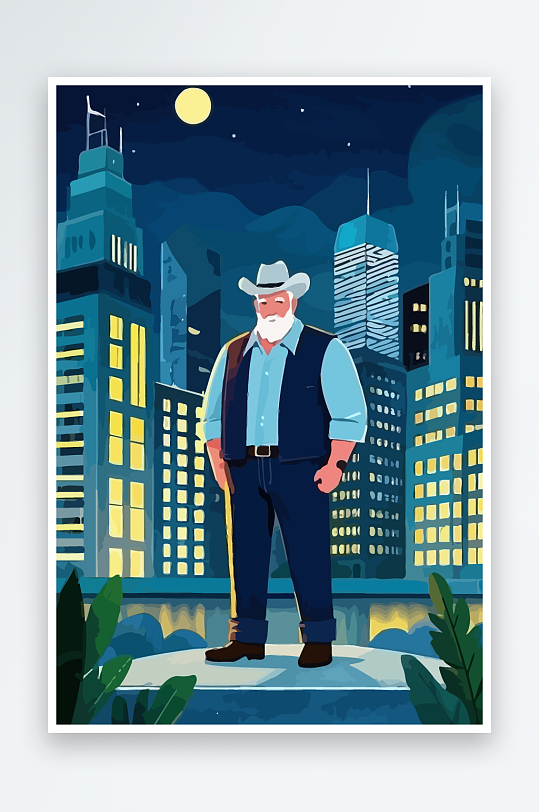 白胡子老人图标矢量插画图形元素-众图网