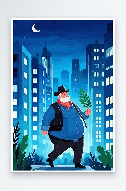 白胡子老人图标矢量插画图形元素-众图网