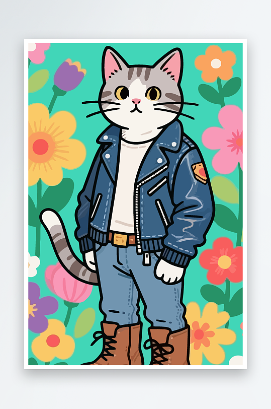 卡通猫矢量插画图形元素-众图网