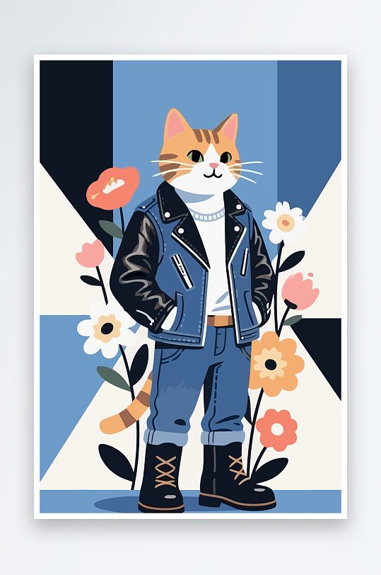 卡通猫矢量插画图形元素-众图网