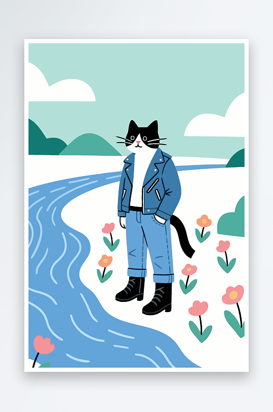 卡通猫矢量插画图形元素-众图网