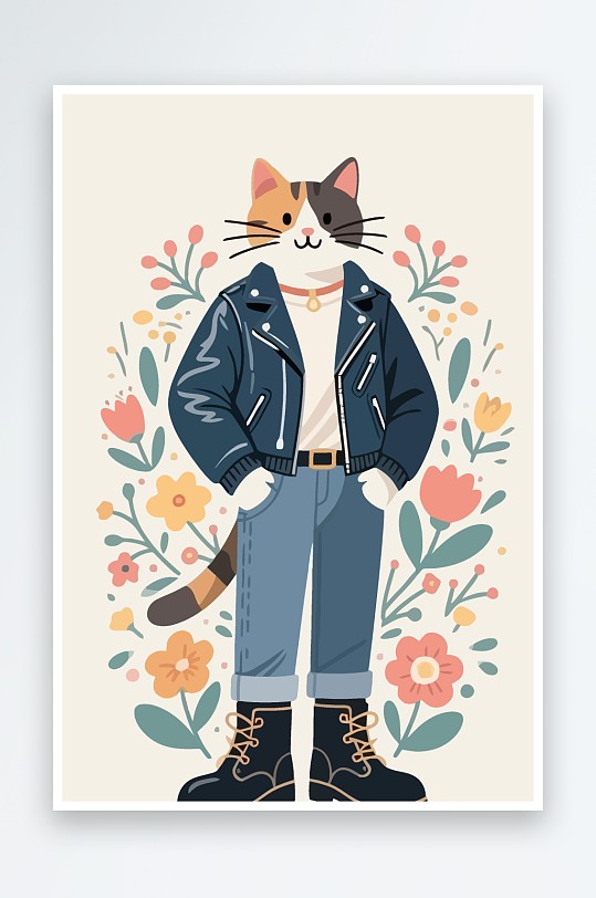 卡通猫矢量插画图形元素-众图网