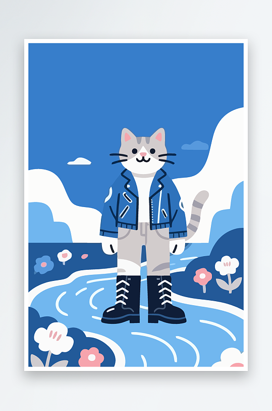 卡通猫矢量插画图形元素-众图网