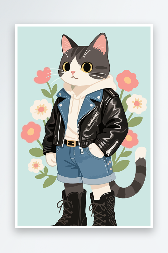 卡通猫矢量插画图形元素-众图网