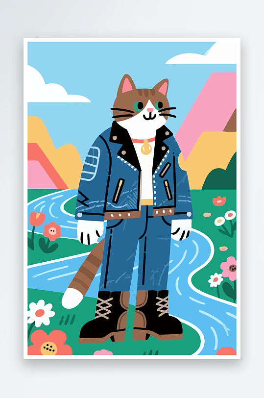 卡通猫图标矢量插画图形元素-众图网