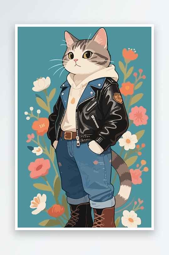 卡通猫图标矢量插画图形元素-众图网