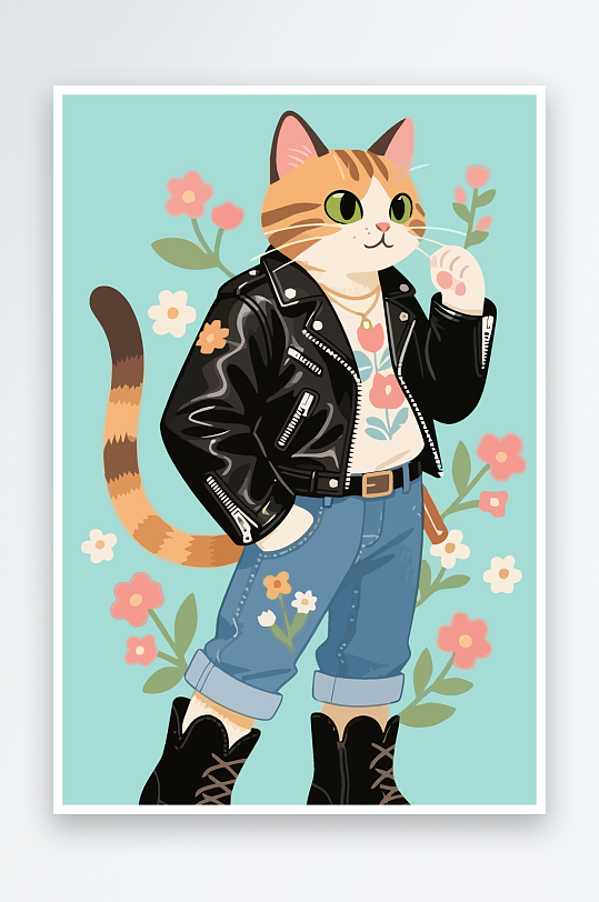 卡通猫矢量插画图形元素-众图网