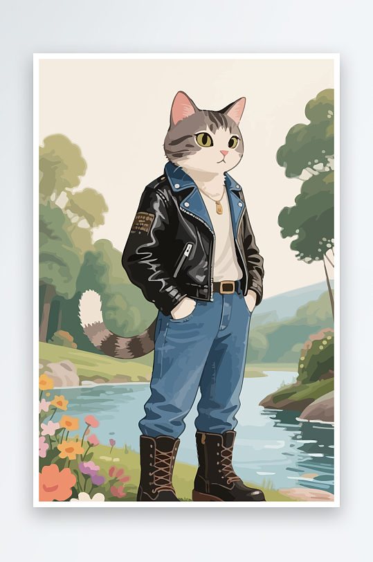 卡通猫矢量插画图形元素-众图网