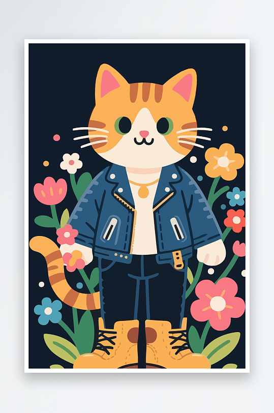 卡通猫矢量插画图形元素-众图网