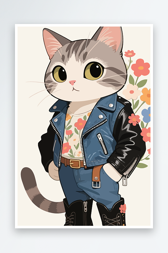 卡通猫矢量插画图形元素-众图网