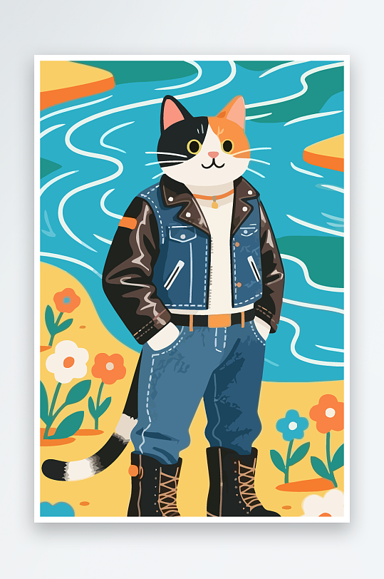 卡通猫矢量插画图形元素-众图网