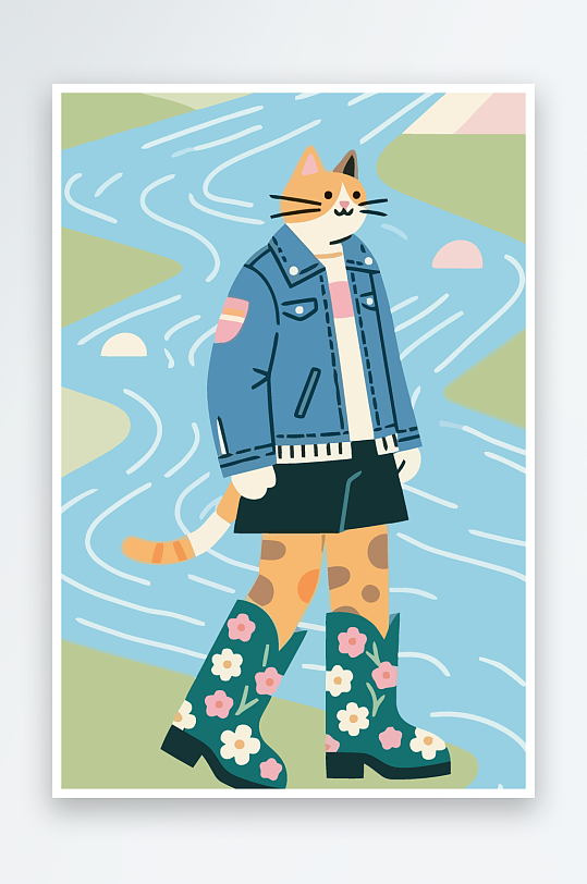 卡通猫矢量插画图形元素-众图网